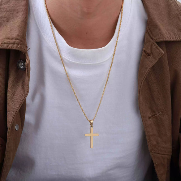 Men's Stainless Steel Sand Face Cross Pendant Necklace Electroplated
