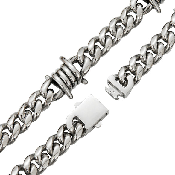 Men's Stainless Steel Short Necklace With Geometric Style Polished Animal And Zodiac Pattern Cuban Chain Design