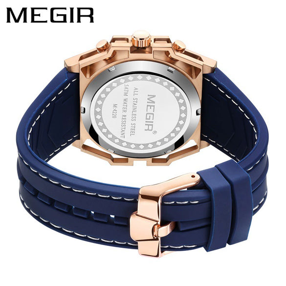 Men's Stainless Steel Silicone Luminous Chronograph Hollow Quartz Round Dial Watch