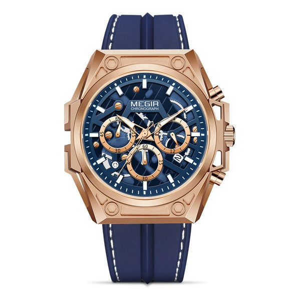 Men's Stainless Steel Silicone Luminous Chronograph Hollow Quartz Round Dial Watch