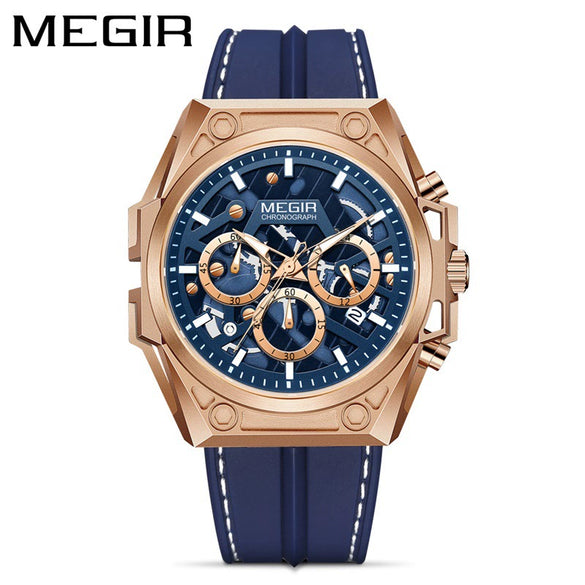 Men's Stainless Steel Silicone Luminous Chronograph Hollow Quartz Round Dial Watch