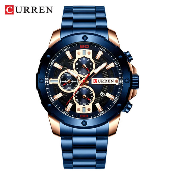 Men's Stainless Steel Strap Casual Round Dial Quartz Calendar Watch