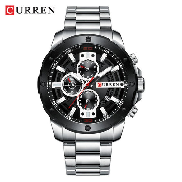 Men's Stainless Steel Strap Casual Round Dial Quartz Calendar Watch