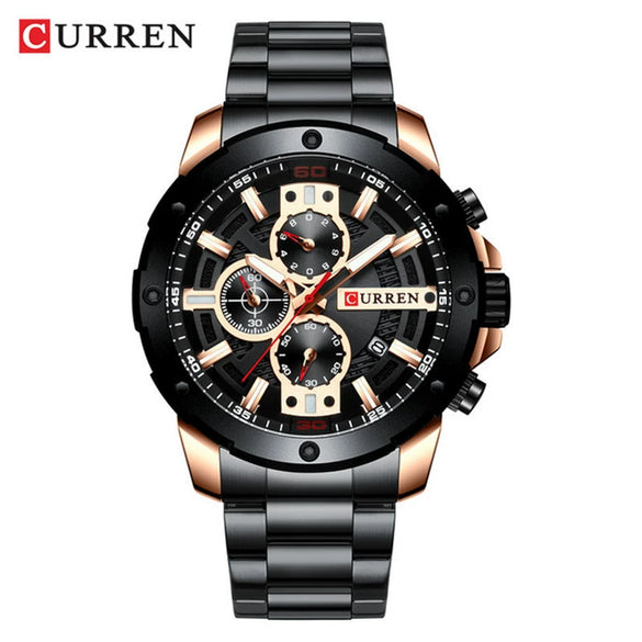 Men's Stainless Steel Strap Casual Round Dial Quartz Calendar Watch