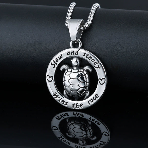 Men's Stainless Steel Turtle Pendant Necklace With Polished Finish And Retro Motorcycle Style Animal Design