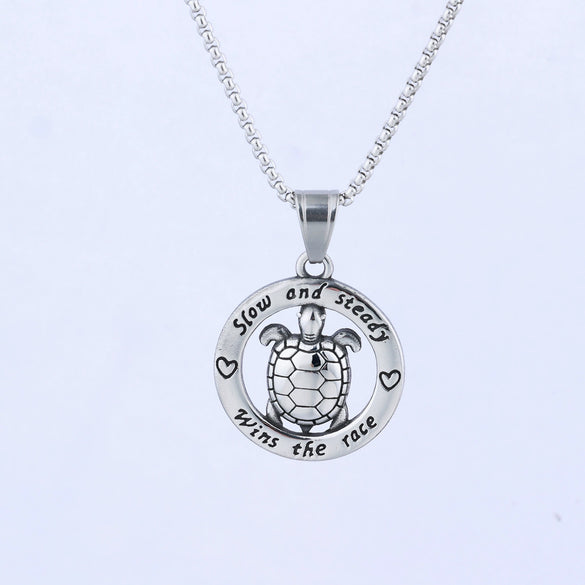 Men's Stainless Steel Turtle Pendant Necklace With Polished Finish And Retro Motorcycle Style Animal Design