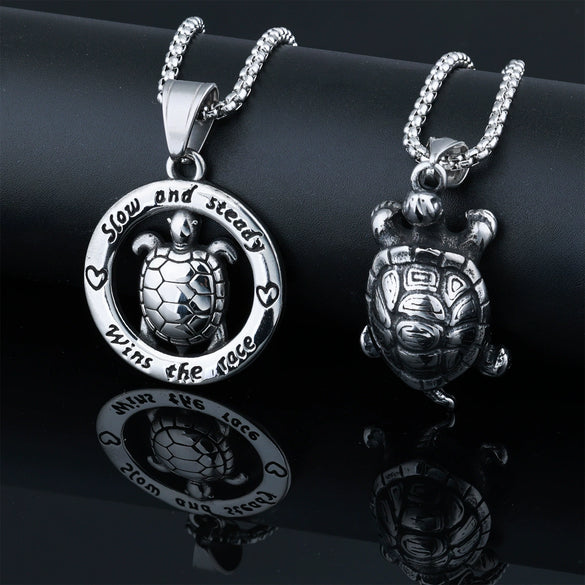 Men's Stainless Steel Turtle Pendant Necklace With Polished Finish And Retro Motorcycle Style Animal Design