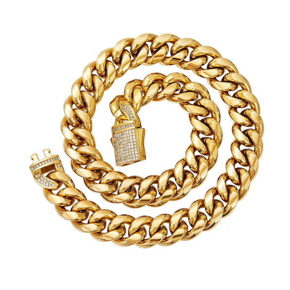 Men's Stainless Steel Vervain Chain Necklace With Geometric Style Microinlaid Zircon Copper Buckle Polished And Electroplated