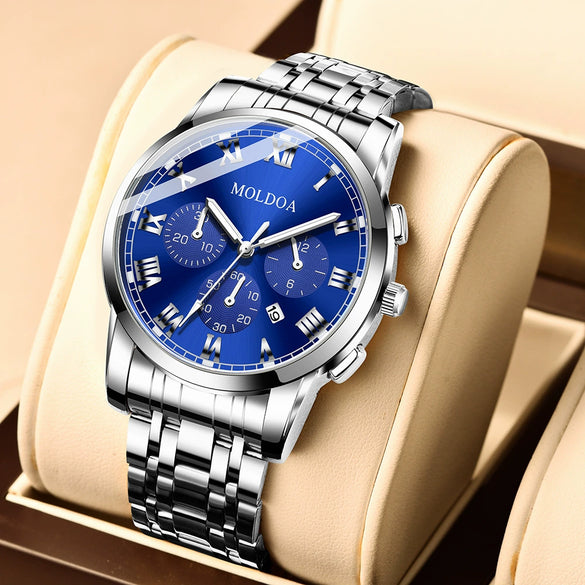 Men's Stainless Steel Waterproof Calendar Luminous Round Watch Fashion