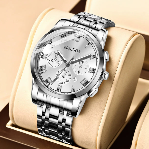 Men's Stainless Steel Waterproof Calendar Luminous Round Watch Fashion
