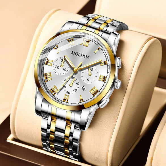 Men's Stainless Steel Waterproof Calendar Luminous Round Watch Fashion