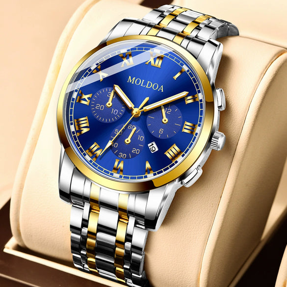 Men's Stainless Steel Waterproof Calendar Luminous Round Watch Fashion