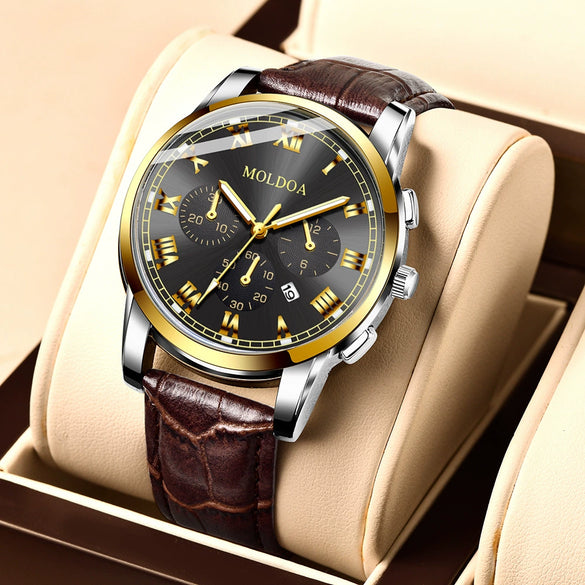 Men's Stainless Steel Waterproof Calendar Luminous Round Watch Fashion