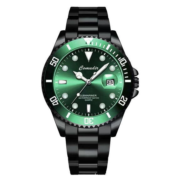 Men's Stainless Steel Waterproof Sports Wristwatch Round Dial Luminous Calendar
