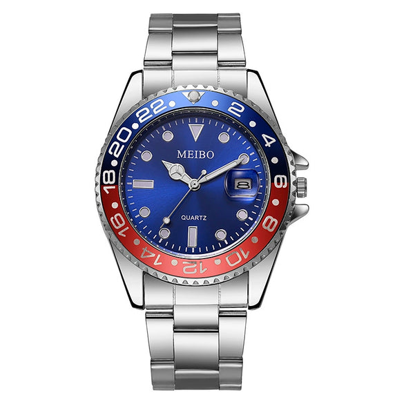 Men's Steel Band Iron Watch With Round Dial Business Style