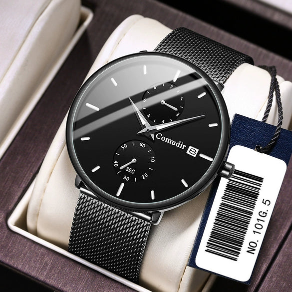 Men's Steel Quartz Watch With Mineral Strengthened Glass Mirror Round Dial Waterproof