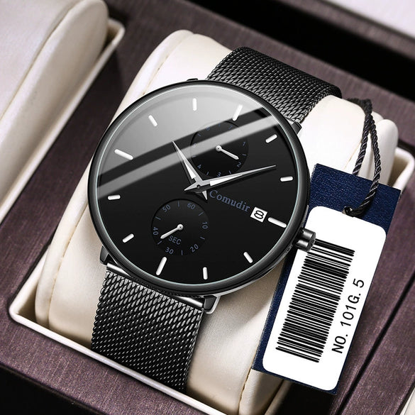 Men's Steel Quartz Watch With Mineral Strengthened Glass Mirror Round Dial Waterproof