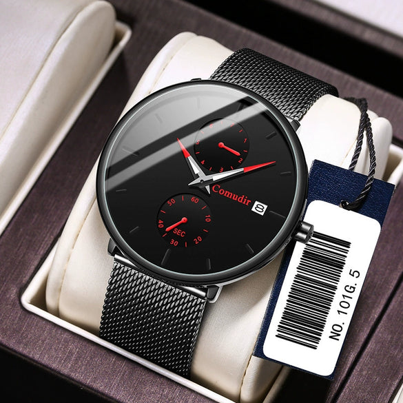 Men's Steel Quartz Watch With Mineral Strengthened Glass Mirror Round Dial Waterproof