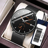 Men's Steel Quartz Watch With Mineral Strengthened Glass Mirror Round Dial Waterproof