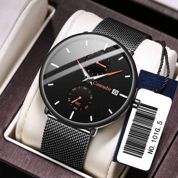 Men's Steel Quartz Watch With Mineral Strengthened Glass Mirror Round Dial Waterproof