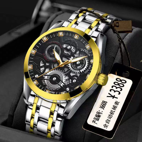 Men's Steel Watch Quartz Movement Waterproof Luminous Hollow Round Dial