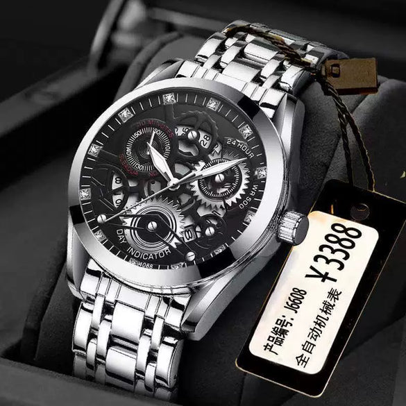 Men's Steel Watch Quartz Movement Waterproof Luminous Hollow Round Dial