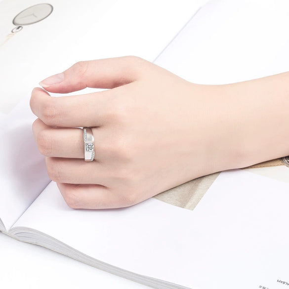 Men's 925 Sterling Silver Geometric Adjustable Ring With Electroplated Finish And Simulated Diamond Luxury Fashion Jewelry