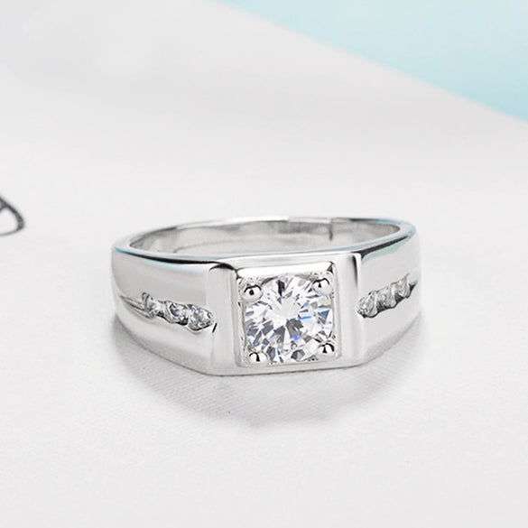Men's Sterling Silver Geometric Moissanite And Zircon Ring Electroplated Fashion Simulation Diamond Jewelry