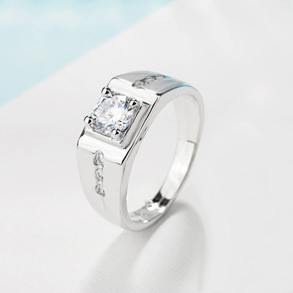 Men's Sterling Silver Geometric Moissanite And Zircon Ring Electroplated Fashion Simulation Diamond Jewelry