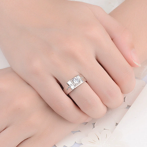 Men's Sterling Silver Geometric Moissanite And Zircon Ring Electroplated Fashion Simulation Diamond Jewelry
