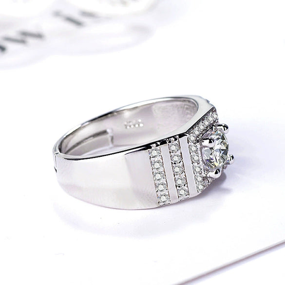 Men's Sterling Silver Geometric Ring With Simulated Diamond Electroplated Fashion Statement Jewelry