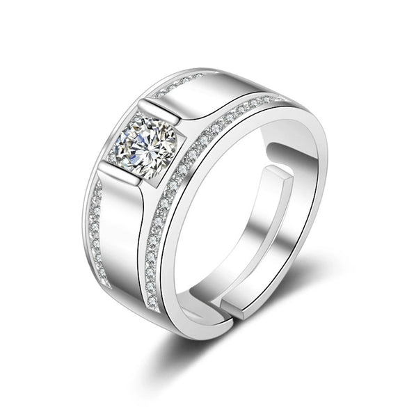 Men's Sterling Silver Geometric Ring With Simulated Diamond Electroplated Fashion Statement Jewelry