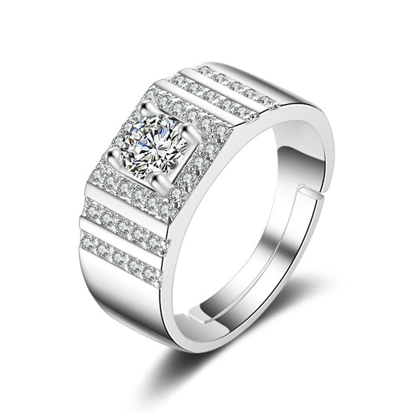 Men's Sterling Silver Geometric Ring With Simulated Diamond Electroplated Fashion Statement Jewelry