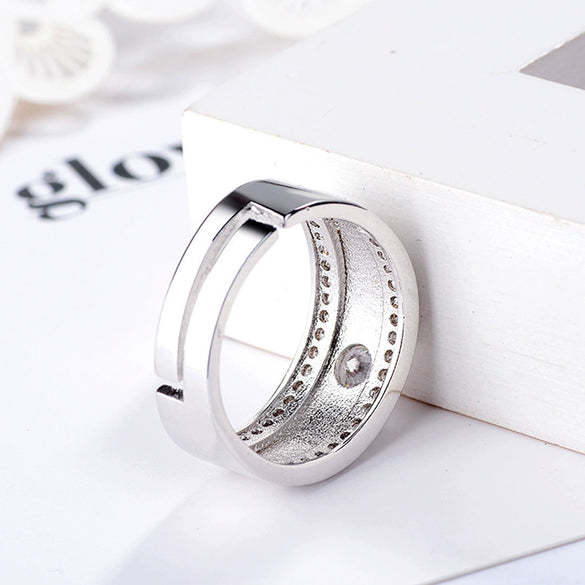 Men's Sterling Silver Geometric Ring With Simulated Diamond Electroplated Fashion Statement Jewelry
