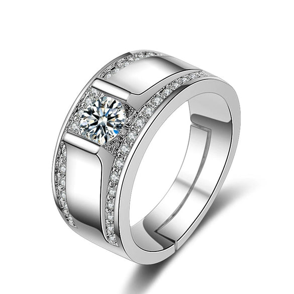 Men's Sterling Silver Geometric Ring With Simulated Diamond Electroplated Fashion Statement Jewelry