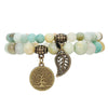 Men's Stone Alloy Geometric Handmade Beaded Bracelet With Life Tree Leaf Pendant