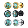 Men's Street Stainless Steel Geometric Epoxy Turquoise Round Pierced Earrings Electroplated