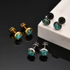 Men's Street Stainless Steel Geometric Epoxy Turquoise Round Pierced Earrings Electroplated