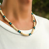Men's Surfer Wooden Bead Necklace Handmade Geometric Style Coconut Shell Clavicle Chain