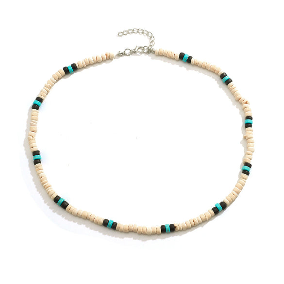 Men's Surfer Wooden Bead Necklace Handmade Geometric Style Coconut Shell Clavicle Chain
