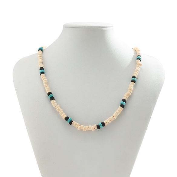 Men's Surfer Wooden Bead Necklace Handmade Geometric Style Coconut Shell Clavicle Chain