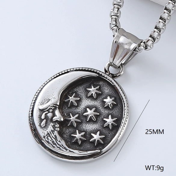 Men's Titanium Steel And Stainless Steel Retro Punk Style Geometric Tree Of Life Round Pendant Necklace Jewelry With Polishing Treatment