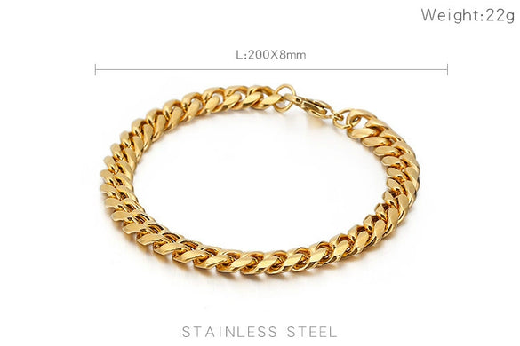 Men's Titanium Steel Cuban Chain Bracelet Necklace Single Sided Polished Sand Finish Geometric Minimalist Electroplated Jewelry