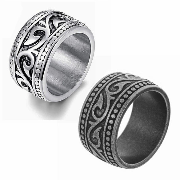 Men's Titanium Steel Geometric Distressed Wide Ring Jewelry