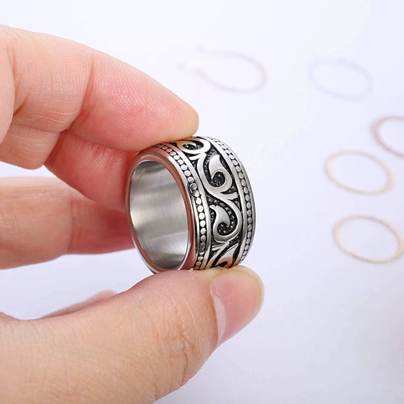 Men's Titanium Steel Geometric Distressed Wide Ring Jewelry