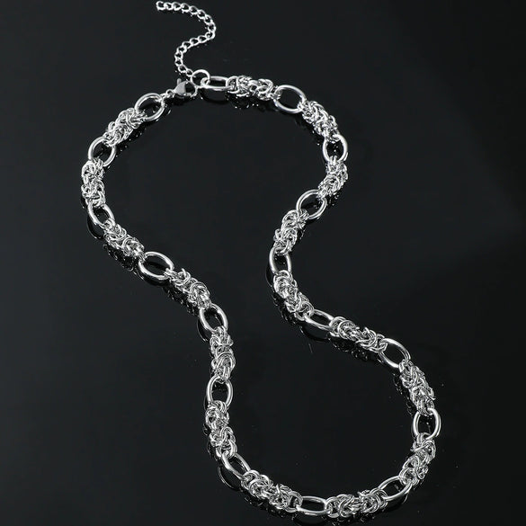 Men's Titanium Steel Geometric Handmade Multiring Buckle Cuban Chain Necklace With Polishing