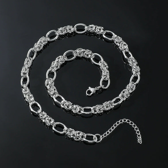 Men's Titanium Steel Geometric Handmade Multiring Buckle Cuban Chain Necklace With Polishing