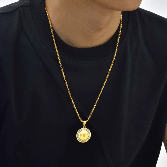 Men's Titanium Steel Geometric Medallion Pendant Necklace With Polish Finish And Regular Chain