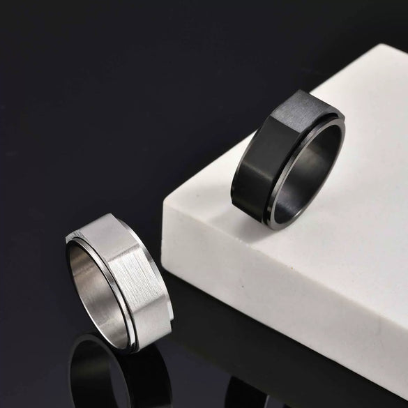 Men's Titanium Steel Geometric Octagonal Nut Rotatable Ring Brushed And Simple Style