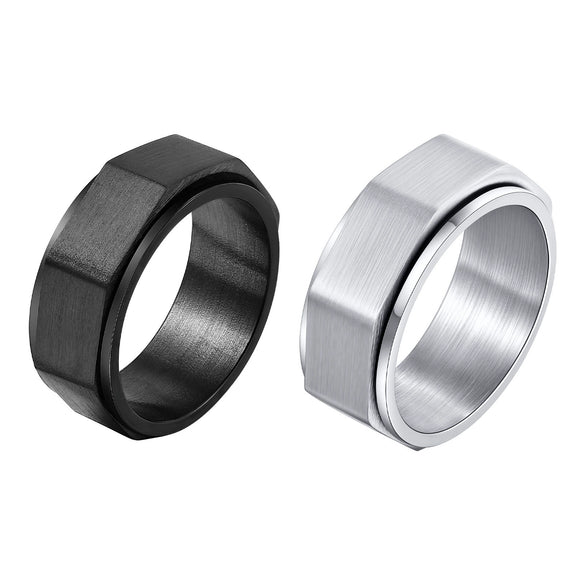 Men's Titanium Steel Geometric Octagonal Nut Rotatable Ring Brushed And Simple Style
